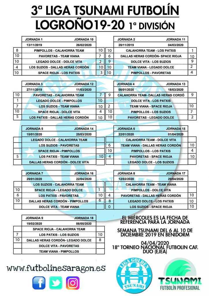 Calendario Liga LOGROÑO 1 DIVISION 19-20 modi