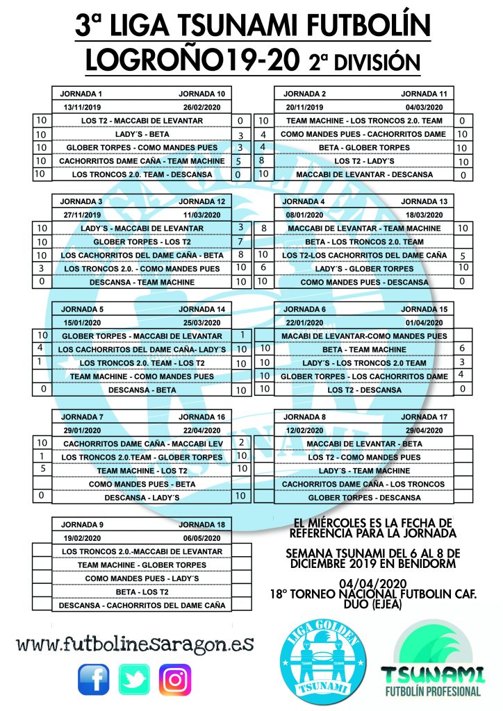 Calendario Liga LOGROÑO 2 DIVISION 19-20 modi