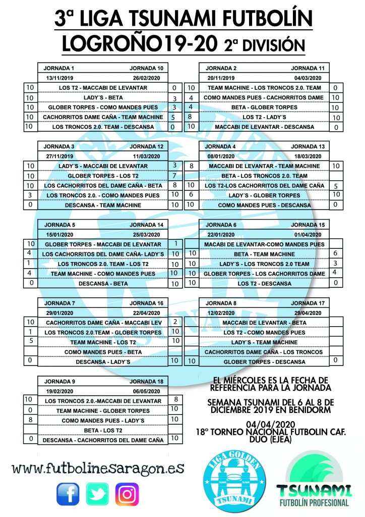 Calendario Liga LOGROÑO 2 DIVISION 19-20 modi