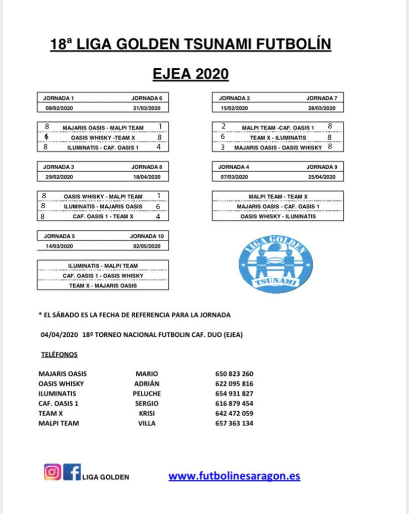 calendario Liga Ejea 2020 modi